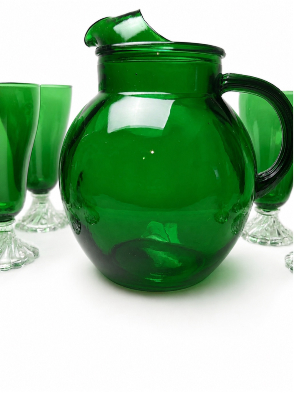Mid-Century Anchor Hocking Forest Green Burple Goblets & Roly-Poly Pitcher | MCM - Picture 3 of 5